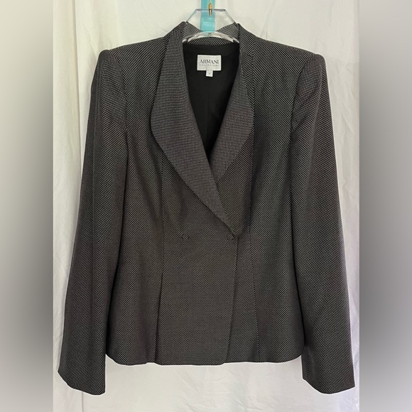 SOLD ARMANI COLLEZIONI Women’s Silk Wool Blend Black White Dotted Blazer 8 US 44 - Picture 2 of 13